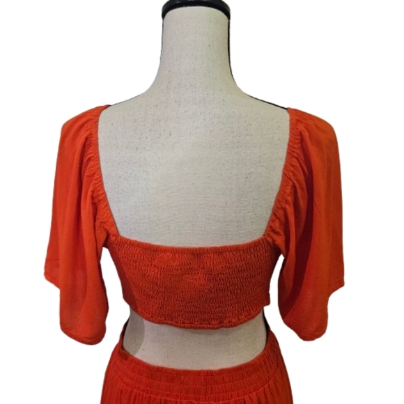 LEANI Orange Short Sleeve Crossover Waist, Tiered Maxi Dress w/Cut-Out,Large - Picture 7 of 16